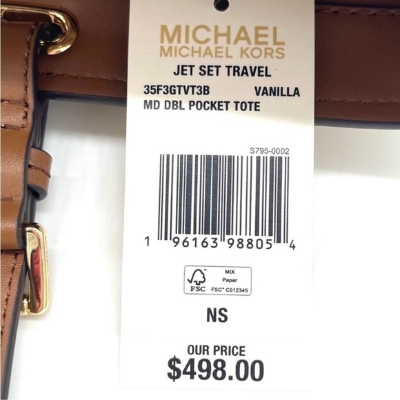 Michael Kors Medium Double Packet Tote Bag Vanilla/Brown - Picture 12 of 12